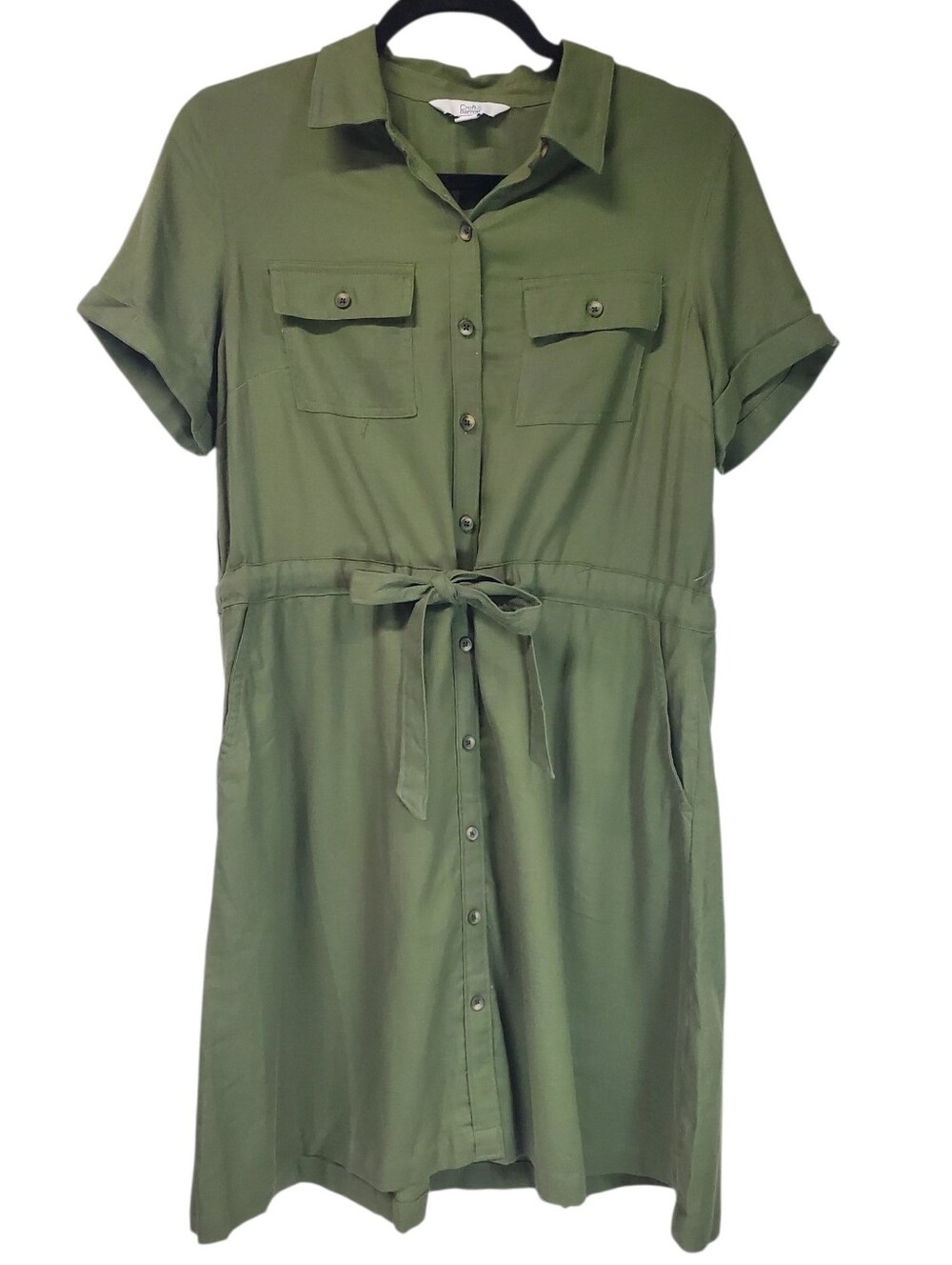 Whimsygoth Utility Shirtwaist Army Green Dress Size Petite Small NWT Retro Style